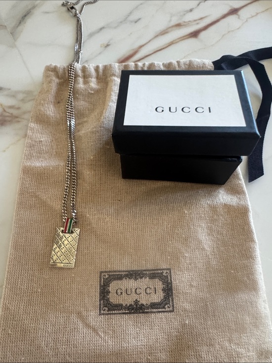 Gucci Other - Gucci Silver-Tone Pendant Necklace with Red-Green Stripe and keychain dust bag